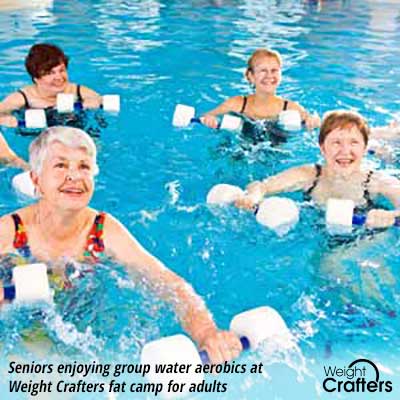 Seniors enjoying a water aerobics session at Weight Crafters, designed to burn fat without joint pain.